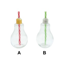 Glass Light Bulb Cup with Straw